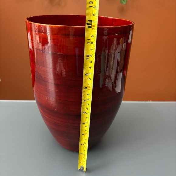 Lifestyles by Sixtrees Bamboo/wood Laquerware Vase Dark Red Asian Home Decor - Picture 3 of 8